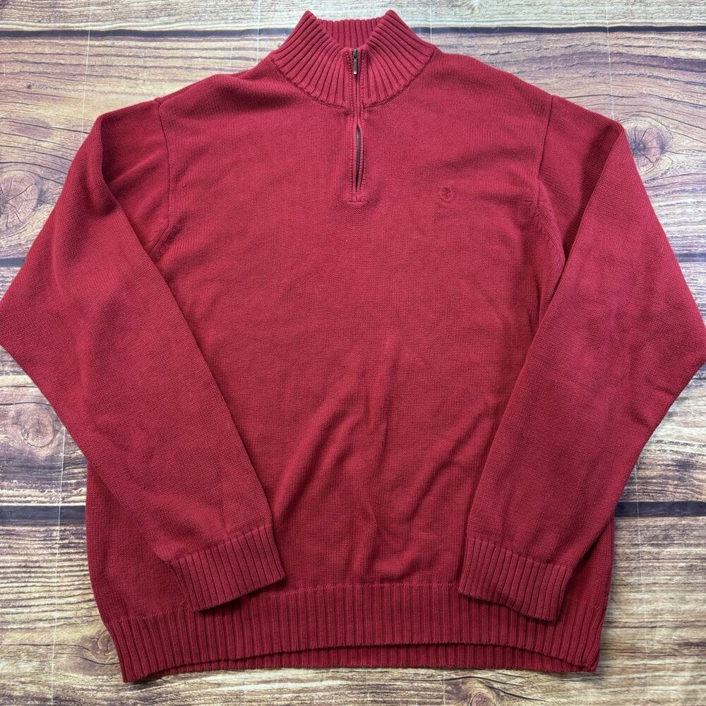 IZOD Mens XL Heavy Sweatshirt Pullover Quarter Zip %100 Cotton Red Logo